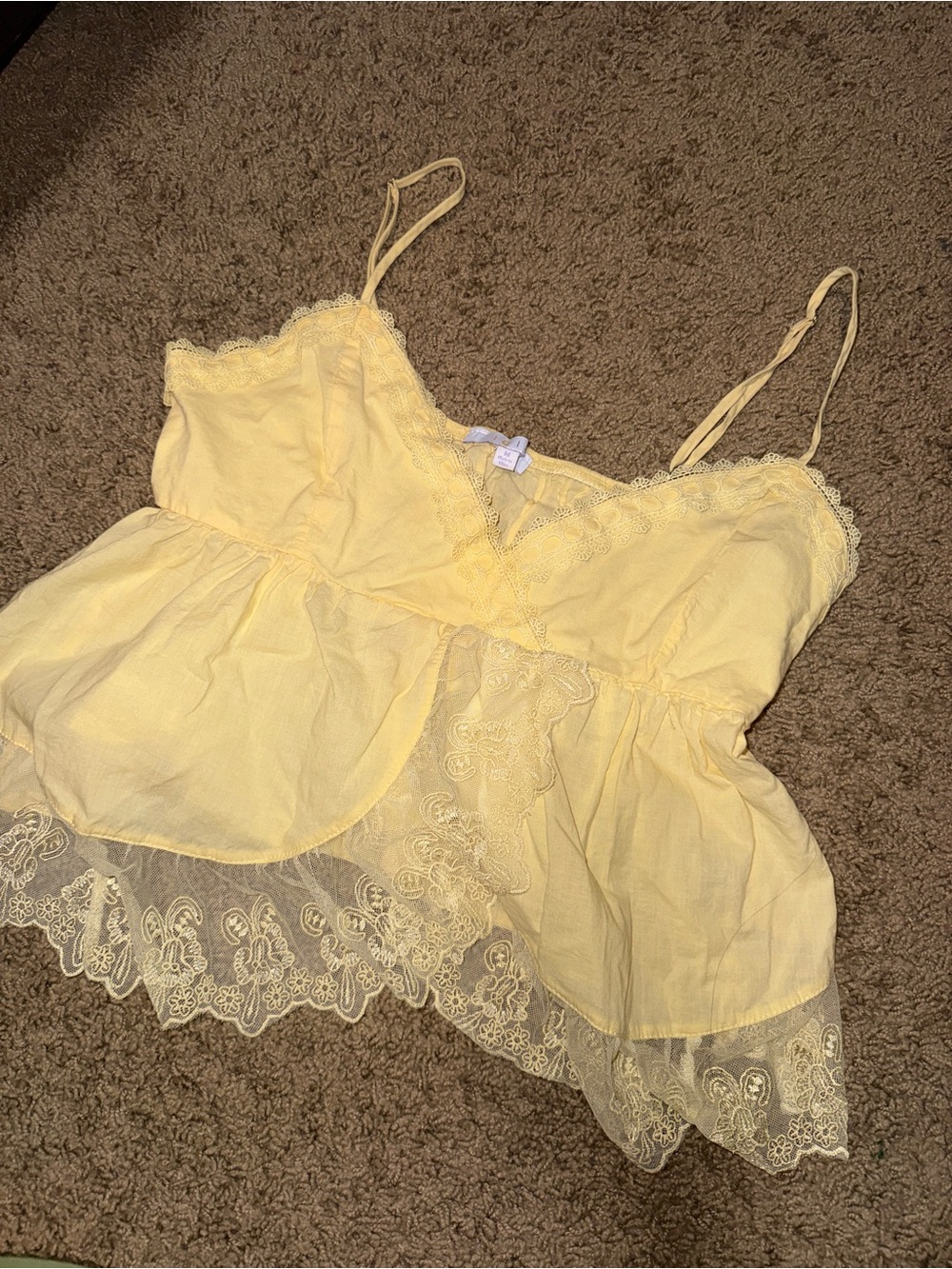 Iris Yellow Lace Trim Spaghetti Strap Women's Top